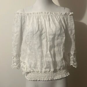 Woodstock White Linen Lace Cropped One size Top